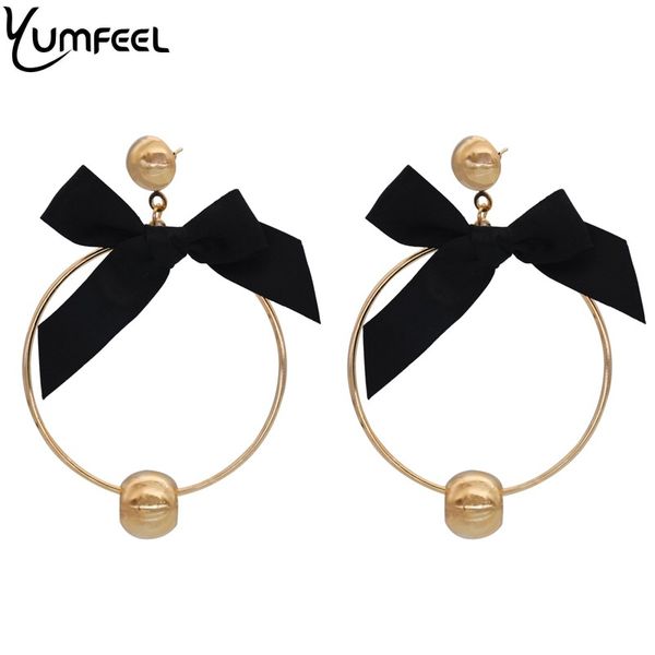 

yumfeel simple designed fashion woman earrings cute bowknot metal beads hoop earrings piercing jewelry gifts christmas wholesale, Golden;silver