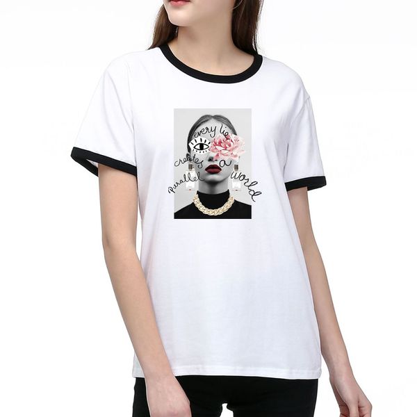 

женщины дизайнер футболки летняя мода топы lady тройники дышащий короткие рукава письмо и девочка шаблон печатных тройники рубашки высокое к, White