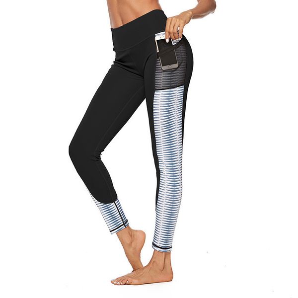 

high waist workout leggings women activewear printing trouser fashion pocket patchwork push up female fitness leggings spandex 2020 new, Black