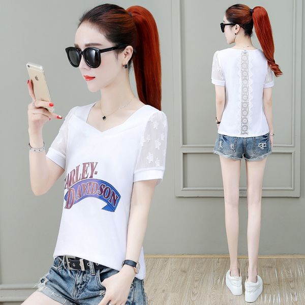 

i3rom s060519 short 2020 new women's half temperament summer casual clothes s060519 short sleeve 2020 new women's t-shirt half sle, White