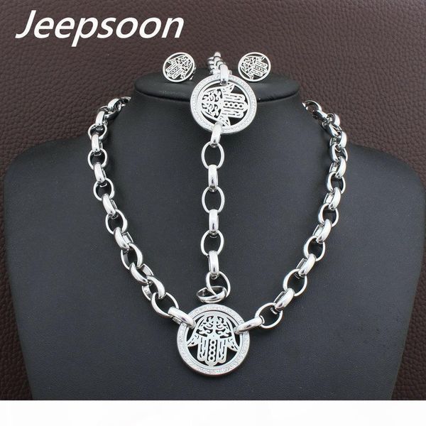 

new fashion stainless steel 30mm hand jewelry gold color bracelet necklace earrings sets for women sbjfjbea, Black