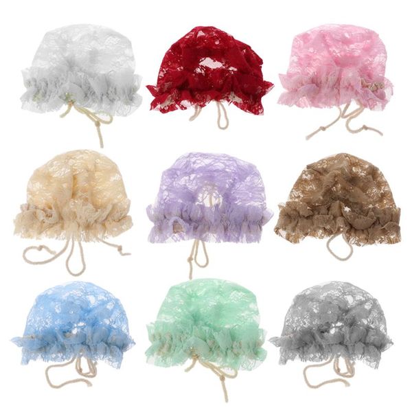 

spring cap newborn baby summer sweet hat princess lace infant girl beanie ruffles lace-up baby p props accessories bonnet, Yellow