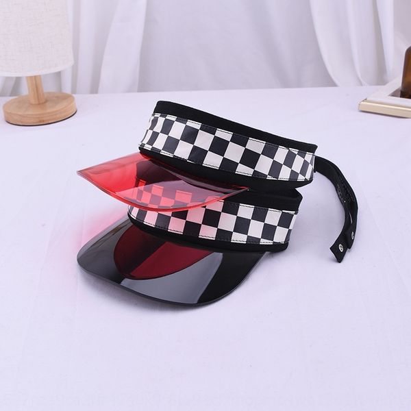 

pvc transparent eaves roof children's ins ribbon long ribbon dome sun hat fashion plaid sports sun hat, Blue;gray