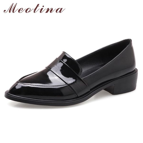 

meotina spring flats loafers shoes women patent leather flat casual shoes fashion pointed toe ladies black plus size 33-43