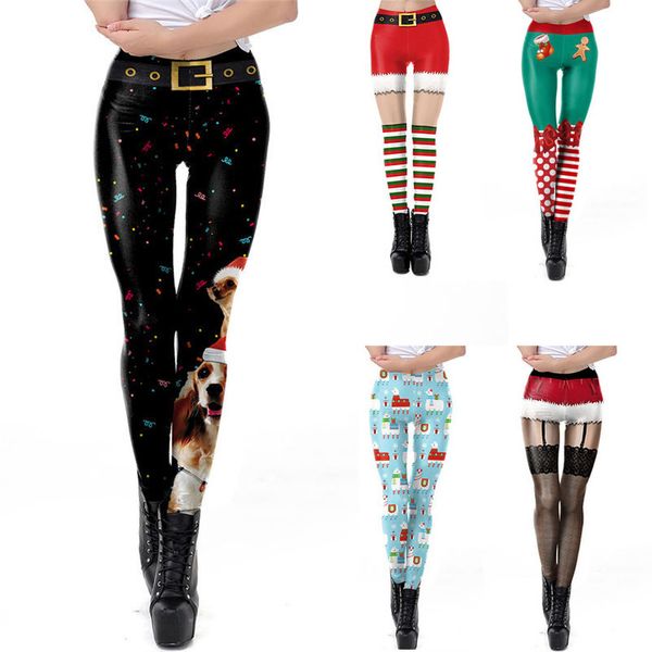

women leggings 2020 new 3d digital print christmas leggings funny elastic christmas skinny polyester legging pants, Black