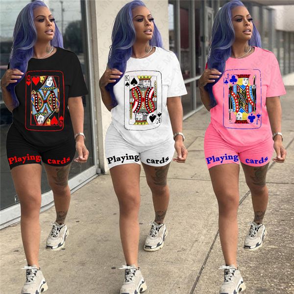 

2020 cartoon print designer shorts tracksuit women fashion 2 piece clothing sets sportswear short sleeve tshirt and shorts outfit d7611, White