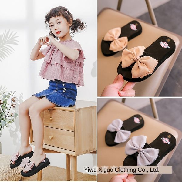

zpulq ' women' summer anti-skid bowknot outside the beach beach parent-child children slippers sandals children' slippers, Black;grey