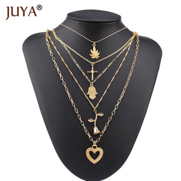 

juya vintage multilayer crystal pendant necklace women gold color pearls cross moon star choker necklaces trendy jewelry, Silver