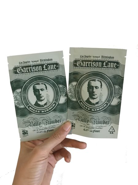 

empty 3.5 grams billy kimber garrison lane child proof bags barrison lane flavors stand up pouch dry herb flowers packaging