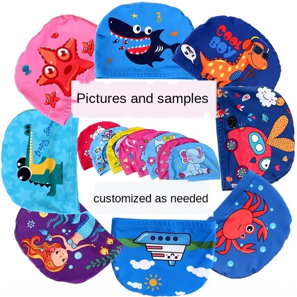 

children's cute swimming cap cartoon boys and girls universal children's baby comfortable printed swimming cloth cap oem, Black