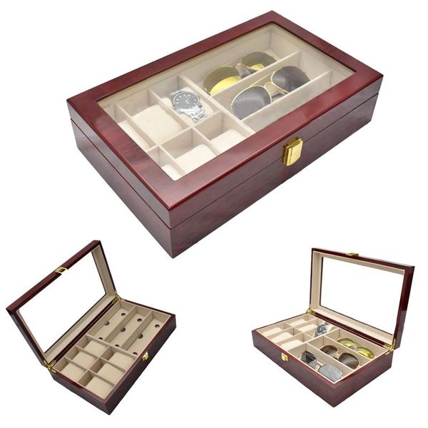 

luxury 6+3 grids handmade wood watch box glasses box jewellery organizer jewellery box for watch case display t200523, Black;blue