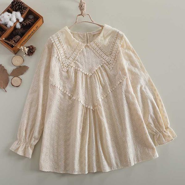 

lolita hollow out lacing peter pan collar full embroidery shirt blouse, White
