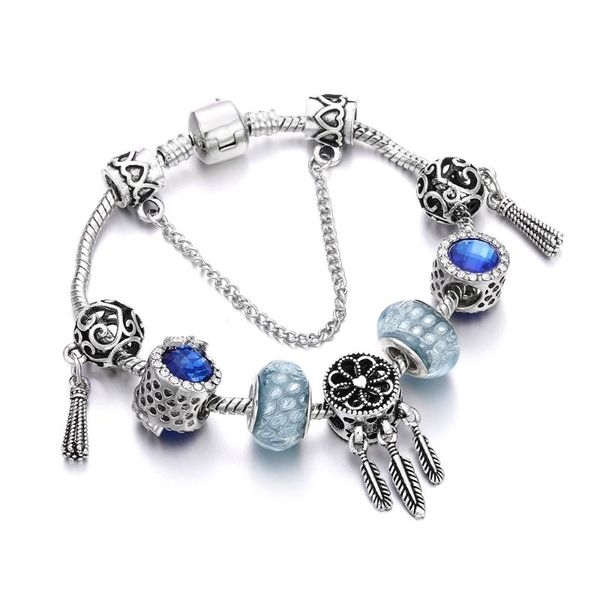 

heart pendant fine blue crystal beads charm luxury bracelet fashion chain diy bracelets&bangles women jewelry girl gift pulseras, Golden;silver