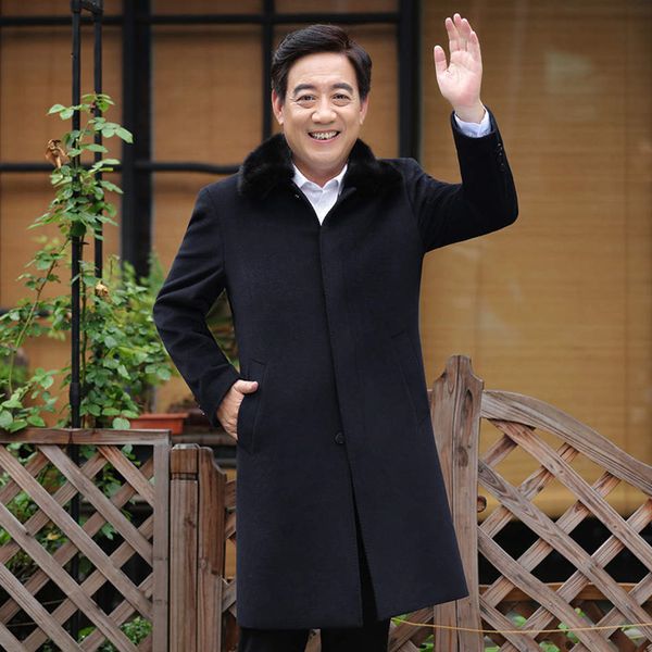 

wool coat of new fund of 2020 autumn winters in the long turn collar attached dad put men's clothing with thick cloth, Black