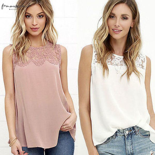 

womens clothing fashion women girls summer lace sleeveless blouse lace casual shirts drop shipping, White