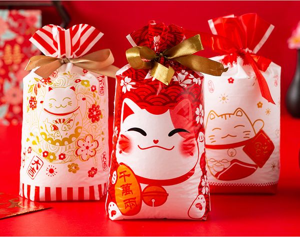 

new 50 pcs christmas treat bags with drawstring candy bags santa claus christmas tree elk snow food storage bags gift wrapping package