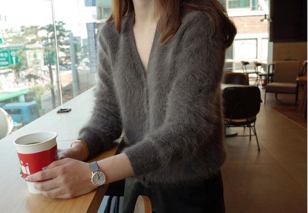 

european new design women's double letter print o-neck knitted long sleeve patchwork faux fur mohair wool short coat jacket sml, Black;brown