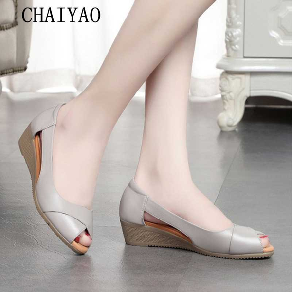 

women's sandals 2020 summer pu leather soft comfortable flatform female sandals fashion open toe wedges thick bottom women shoes, Black
