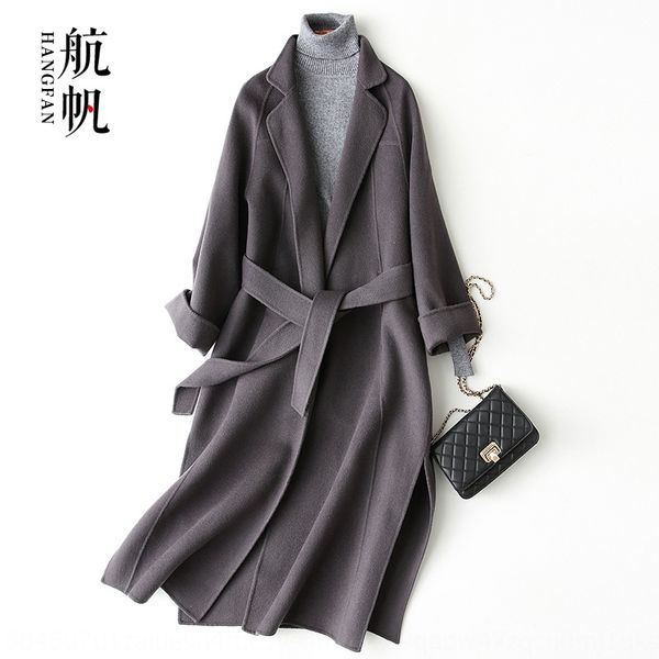 

double-sided women's mid-length 2020 new overknee lace-up loose en coat wool wool coat fashion high-end fashion, Black