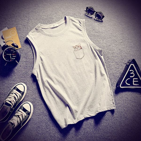 

мужская хлопок потерять жир плюс жилет футболка жилета жира большого размера ins весны и летом в базе рукавов футболки тенденции, White;black