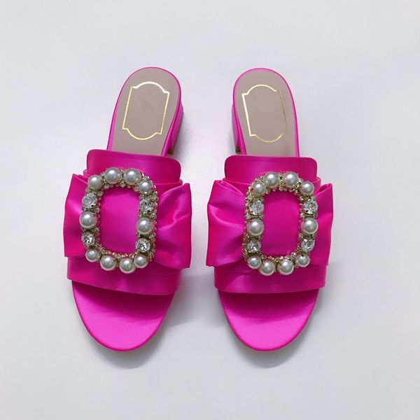

women rhinestone low-heel slippers colorful pearl designer work summer women sandals dress shoes classic trend fashion cs05, Black