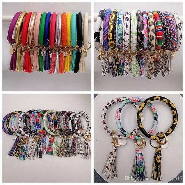 

sunflower round bracelet personalized leather tassel keychain lanyard bangle key holder tassel keychain bracelet pendants, Black