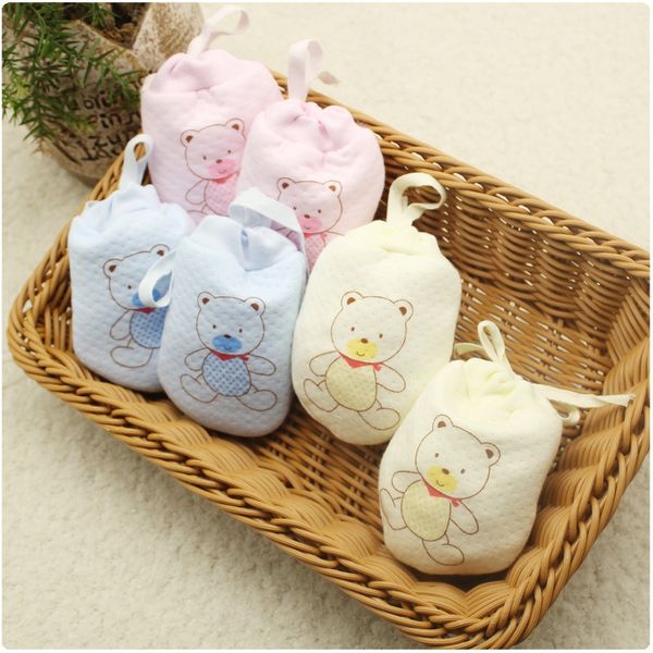 

2020 baby pure combed cotton thickened warm and newborn drawstring anti-scratch gloves anti-drop warm gloves, White