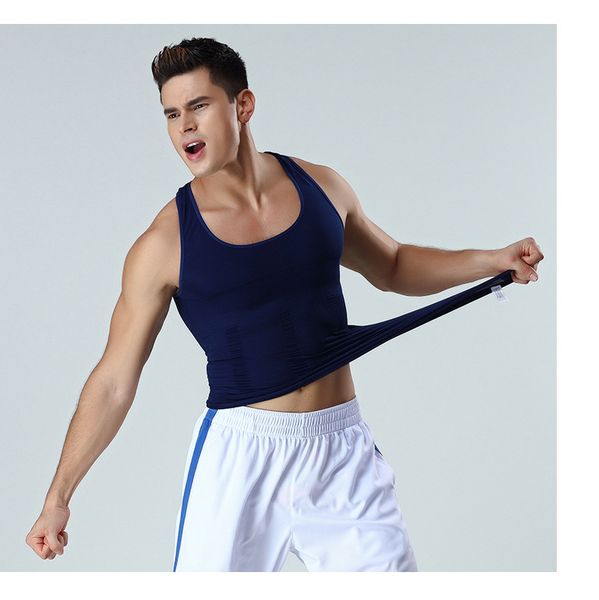 

running jerseys 2021 men slimming body shaper tummy vest underwear corset waist cincher bodysuit summer, Black;blue