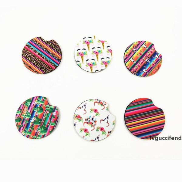 

neoprene drink coaster cactus unicorn flower printed coffee mug bottle mats soft round cup coaster for car home decoration multi colors