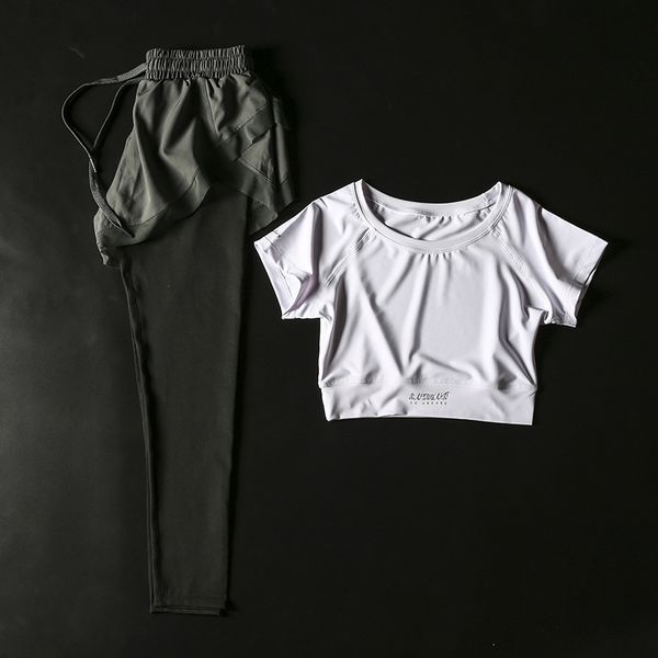 

2020 новой йога костюм женской пупка высокой талии быстросохнущего slimming свободный фитнес брюки спортивной двухсекционная футболка футбол, White;red