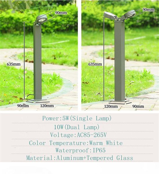 

635mm height 5w 10w dual lamp led path light outdoor waterproof garden park yard landscape lawn light pillar lamp