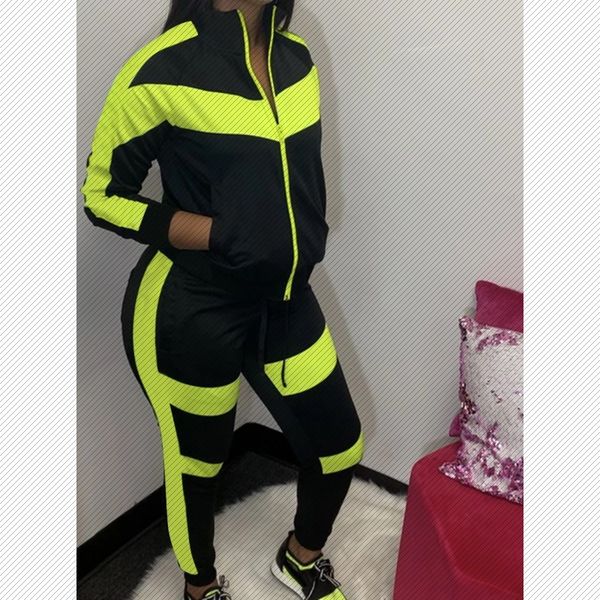 

j6123 new selling european and american womens fashion casual suit color block stitching sports two-piece set, Gray