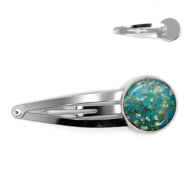 

gogh almond branch flowering art hairpins sunflowers art vintage 20mm glass cabochon barrette stick hair pins for women, Golden;silver