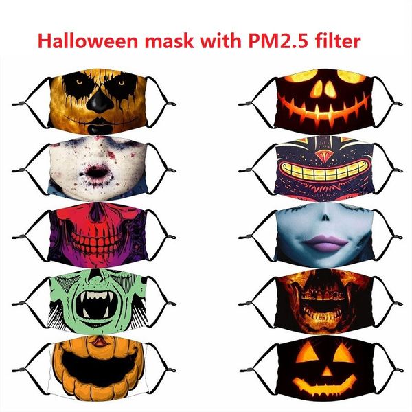 

45 стилей взрослых halloween рот маска маска дети дети printed дышащий рот муфельная многоразовый лицо с 1шт рм2,5 фильтр dwe388