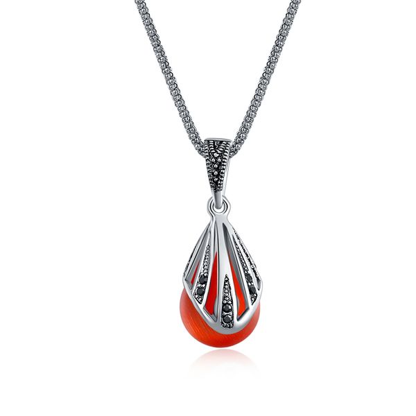 

ajojewel original vintage jewelry red stone necklaces for women antique silver color pendant necklace wholesale bijoux collier