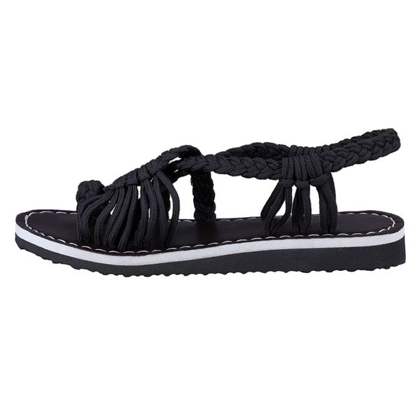 

litthing 2020 roman summer sandal explosion color matching rope knot beach toe sandal women plus size 35-43, Black