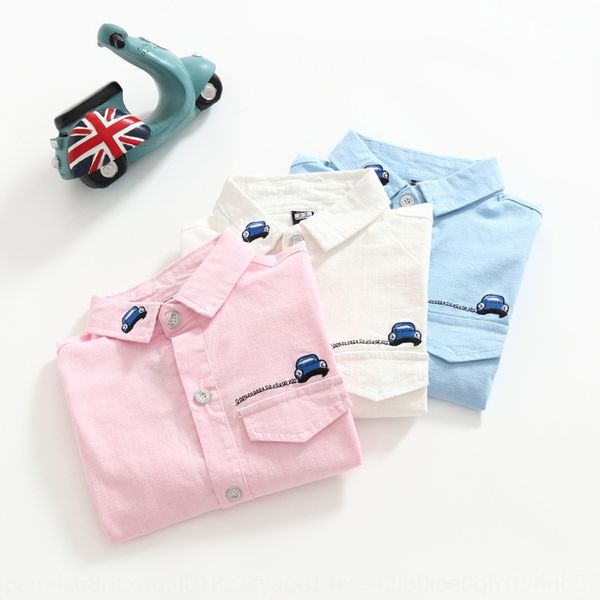 

embroidered cartoon style ~ spring three-color children's cotton and linen cotton and linen shirt long-sleeved shirt all-match, White;black