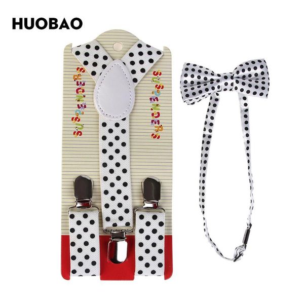 

huobao 2020 new fashion white dot braces and bow ties sets for kids children, Black;white