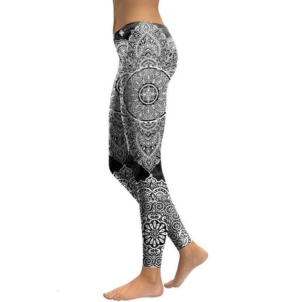 

new women leggings mandala flower 3d digital printing slim black fitness womens leggings shiny and shining pencil pants