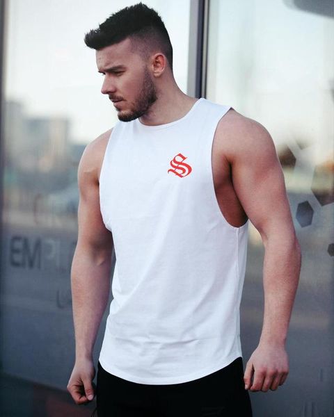 

new fashion men sleeveless running bodybuilding tank muscle stringer gyms fitness shirt breathable workout sport vest clothe, White;black