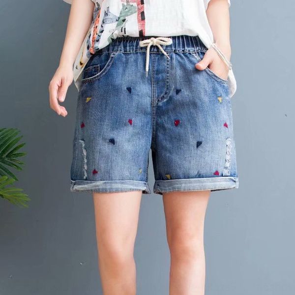 

vk6l4 2020 shorts and trousers and trousers new artistic loose large size high waist denim shorts women's embroidered small triangle st, Blue