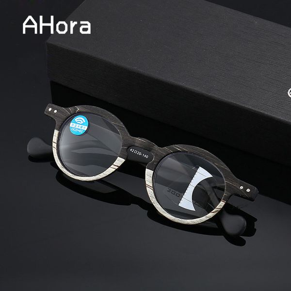 

ahora progressive multifocal reading glasses anti blue light round imitation wood presbyopia hyperopia eyeglasses eyewear unisex, White;black