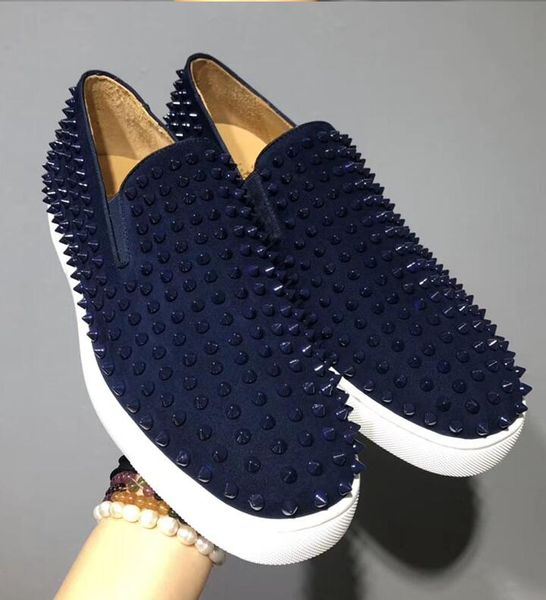 

low-cut leisure shoes men's dark blue rivets low-shoes casual women's sneakers couple sneakers red bottom flat loafers unisex, Black
