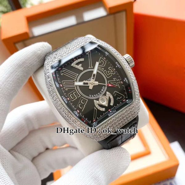 

vanguard watch new edition diamond bezel men's collection black dial v 45 sc dt automatic mens watch leather rubber strap gents sport w, Slivery;golden