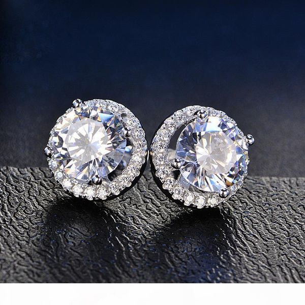 

k diamond ring romantic jewelry original pure 925 silver stud earrings for women wedding elegant cubic zirconia stone earring e013, Golden