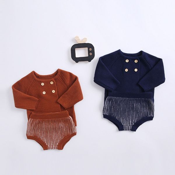 

knitted baby clothes autumn winter newborn baby boy girl clothes set woolen cotton infant cardigan shorts outfits, White