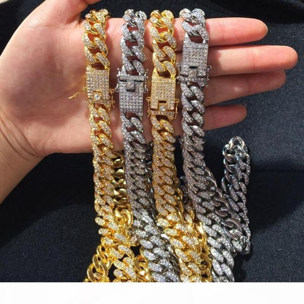 

мода iced out цепи ожерелья hip hop bling цепи ювелирные изделия мужчины 14k золото майами кубинский link chains, Silver