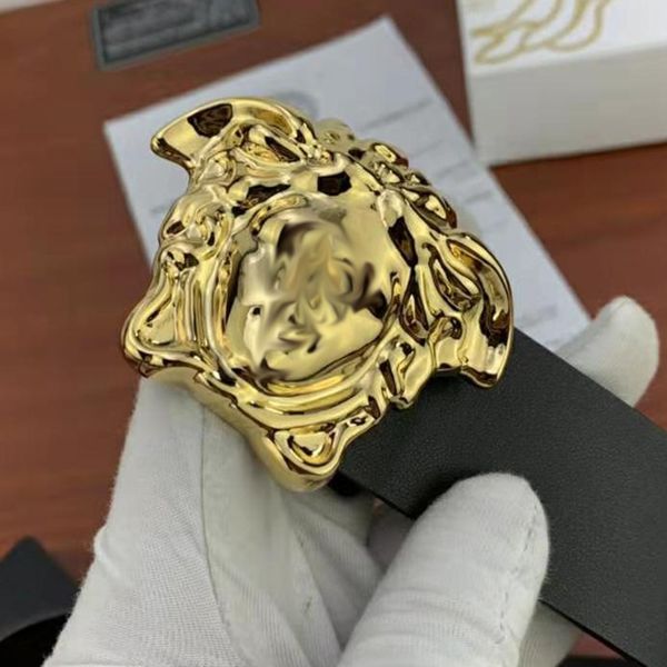 

mei dusha men's beauty head snake head personalized fashion layer cowhide smooth mei dusha men's belt buckle hair stylist belt, Black;brown