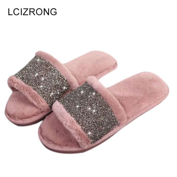 

lcizrong 2020 comfortable women house slippers spring faux fur home slipper woman bedroom indoor shoes plush 4 color slippers, Black