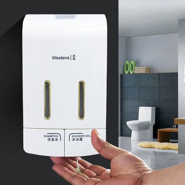 

wall mounted double manual liquid soap dispenser hand pressing lotion container